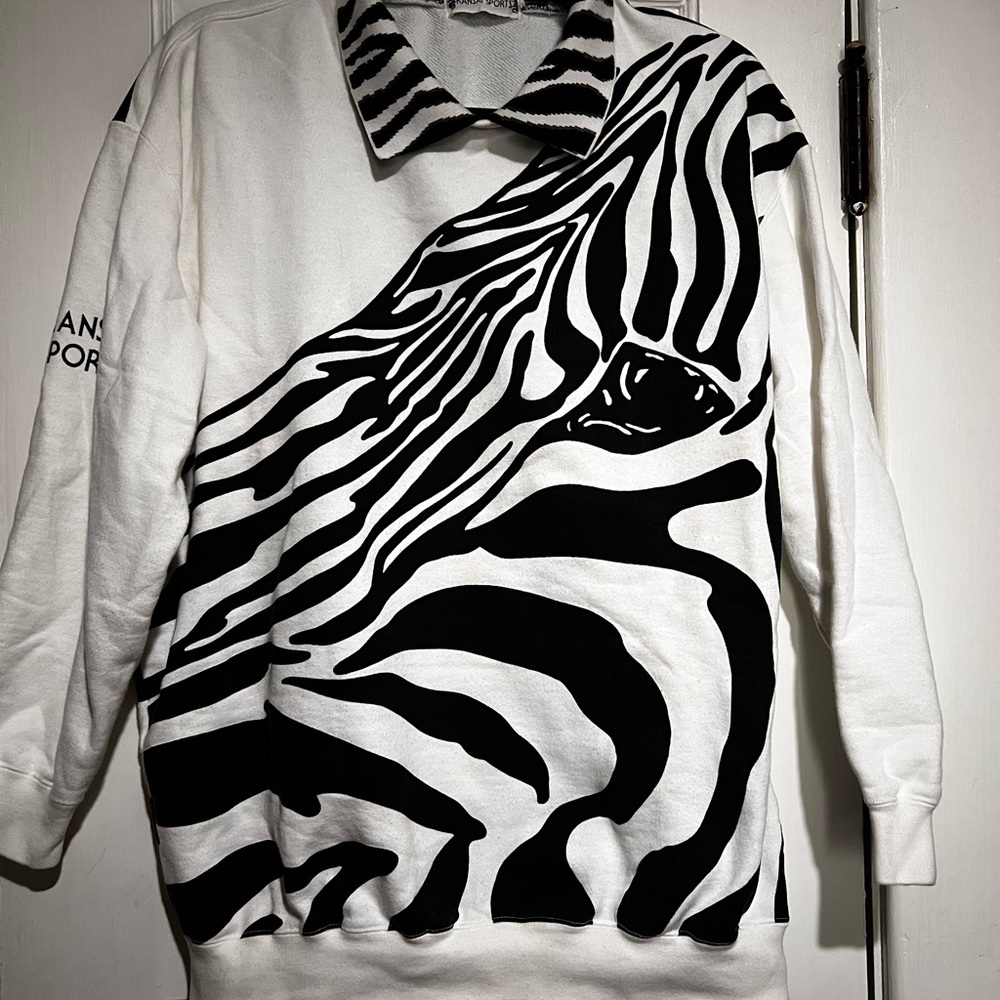 Vintage Kansai Sport Zebra Print Black and White Men's Sweatshirt.